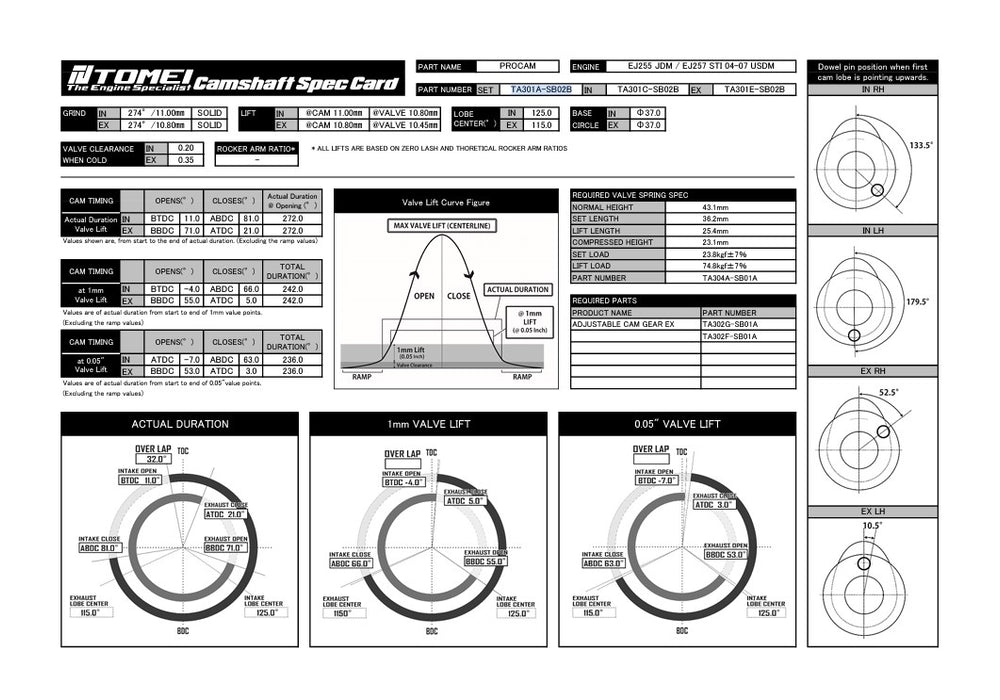 For Subaru EJ25 - Tomei VALC Camshaft Procam Exhaust 272-10.80mm Lift