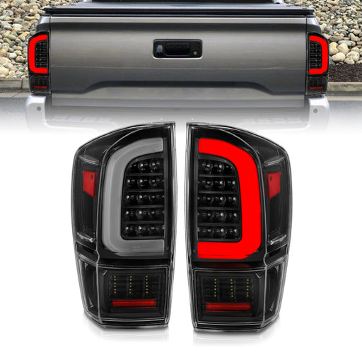 ANZO 16-21 Toyota Tacoma LED Tail Lights - w/ Light Bar Sequential Black Housing & Clear LensANZO