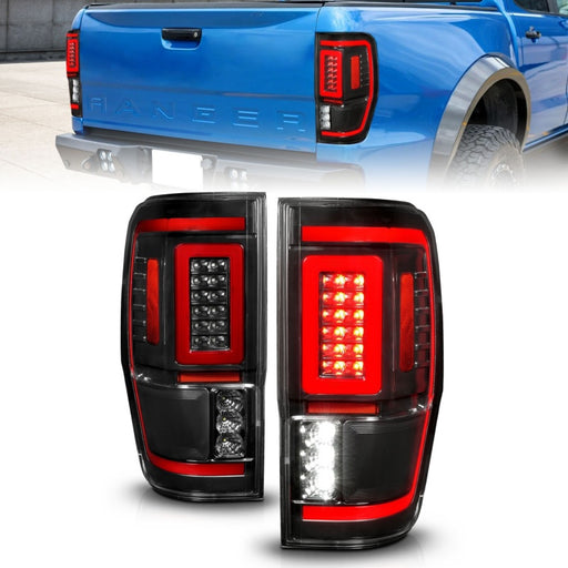 ANZO 19-22 Ford Ranger Full LED Taillights w/ Lightbar Sequential Signal Black Housing/Clear LensANZO