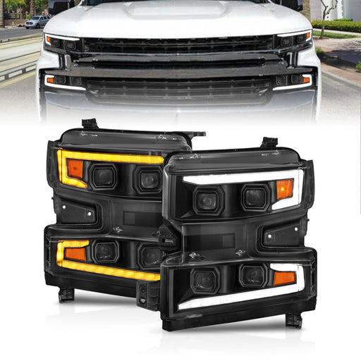 ANZO 19-22 Chevrolet Silverado 1500 LED Proj HL w/Lgt Bar SwBk Seq. Blk w/In. Light - Driver Side ONANZO