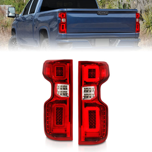 Anzo 19-21 Chevy Silverado Full LED Tailights Chrome Housing Red/Clear Lens G2 (w/C Light Bars)ANZO