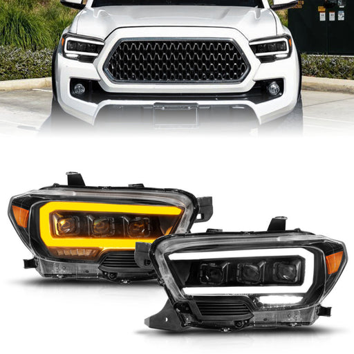 ANZO 16-22 Toyota Tacoma LED Projector Headlights w/ Light Bar Sequential Black Housing w/InitiationANZO
