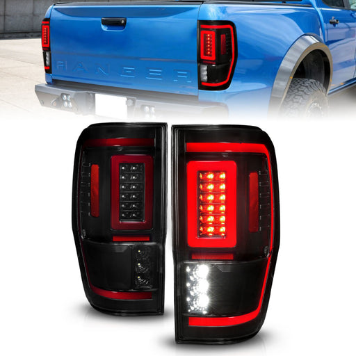 ANZO 19-22 Ford Ranger Full LED Taillights w/ Lightbar Sequential Signal Black Housing/Smoke LensANZO