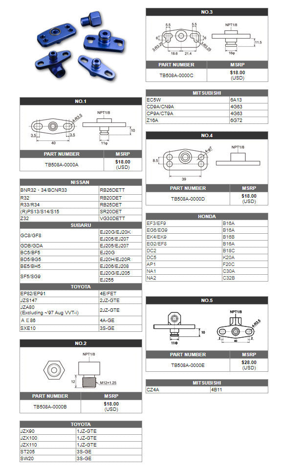Tomei Fuel Pressure Regulator Adapter Part No.1 For Nissan Subaru ToyotaTomei USA