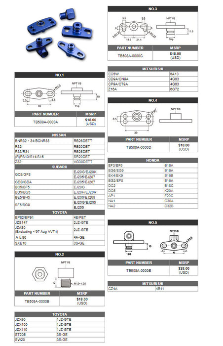 Tomei Fuel Pressure Regulator Adapter Part No.1 For Nissan Subaru Toyota