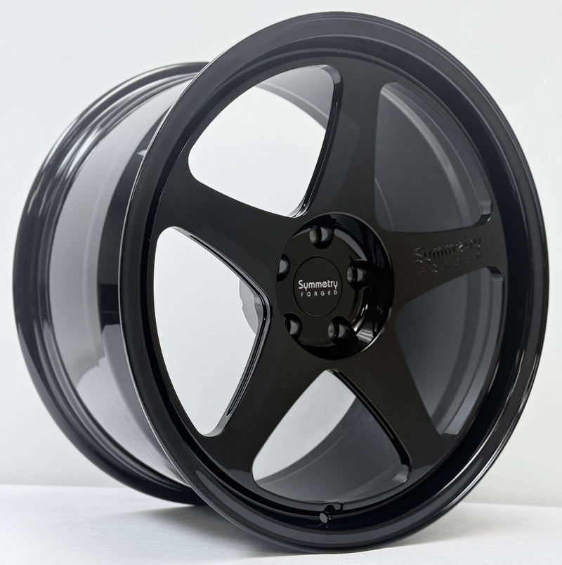 Symmetry Forged Wheels - SF-09 - Gloss Black showcasing a stylish 5-spoke design with a sleek finish.