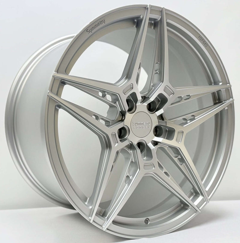 Symmetry Forged Wheels - SF-02 - Silver Machine Satin Lacquer showcasing a full forged wheel design.