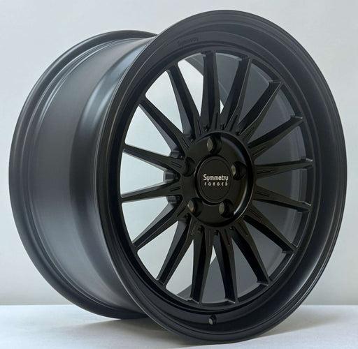 Symmetry Forged Wheels - SF-11 - Black Satin Lacquer showcasing a sleek, modern design with a multi-spoke pattern.