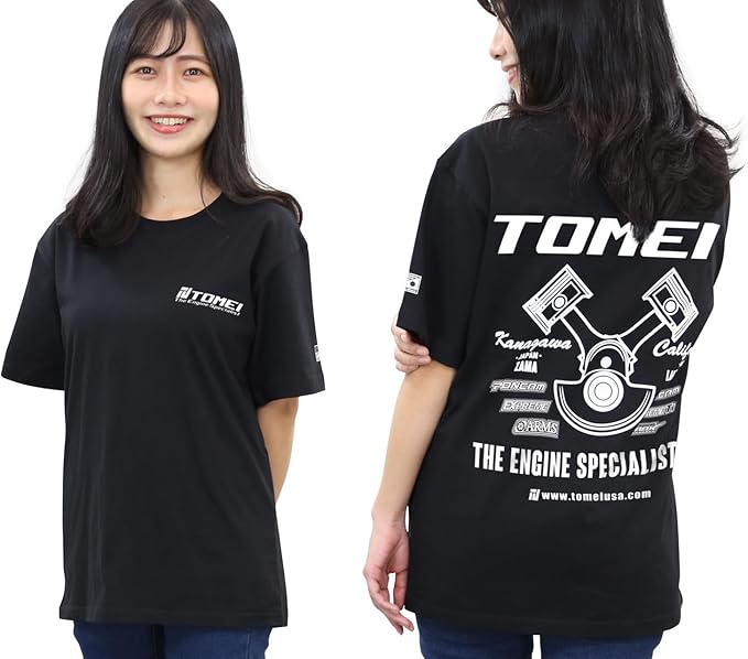 Tomei 2024 Black Heavyweight Cotton T-Shirt – “The Engine Specialist” Automotive Graphic Tee