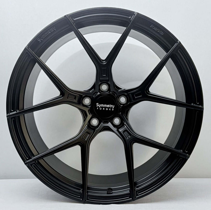 Symmetry Forged Wheels - SF-06 - Black Satin showcasing the sleek black satin finish and intricate design.