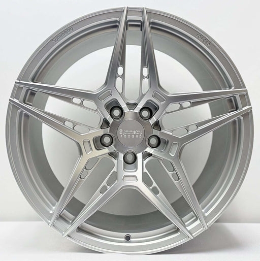 Symmetry Forged Wheels - SF-02 - Silver Machine Satin Lacquer with intricate design and polished finish.