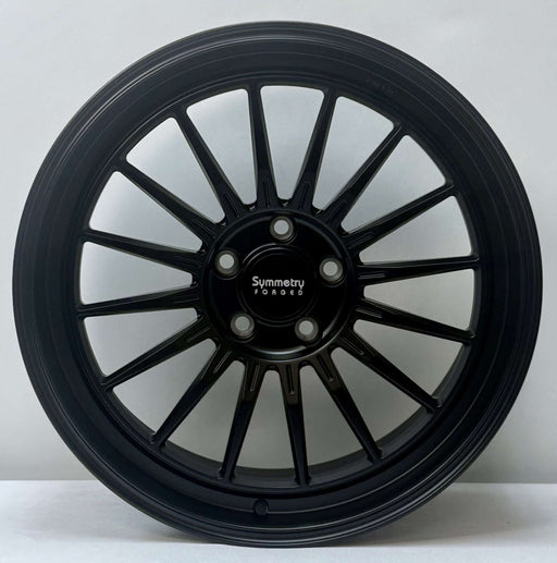 Symmetry Forged Wheels - SF-11 - Black Satin Lacquer close-up showcasing intricate spokes and smooth finish.