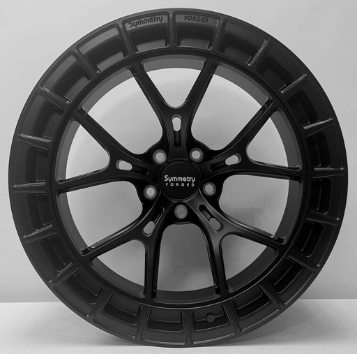 Symmetry Forged Wheels - SF-12 - Black Satin showcasing a full forged wheel design in black satin finish.