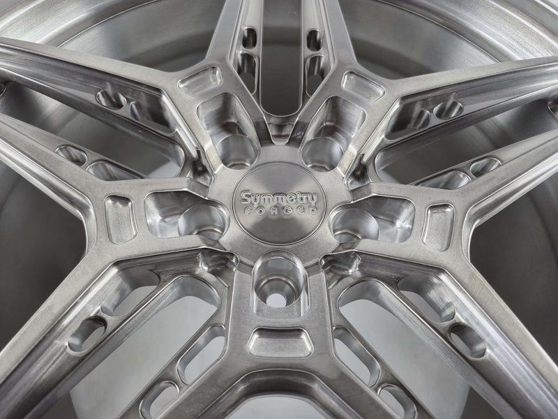 Symmetry Forged Wheels - SF-02 - Black Machine Dark Tint close-up view of wheel design and finishes.