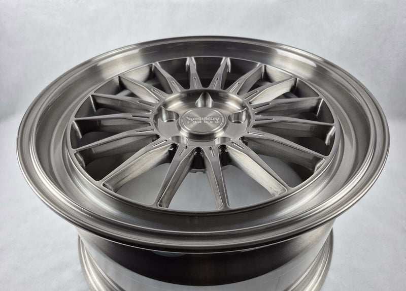 Symmetry Forged Wheels - SF-11 - Black Machine Dark Tint - close-up of the forged wheel design and finish.