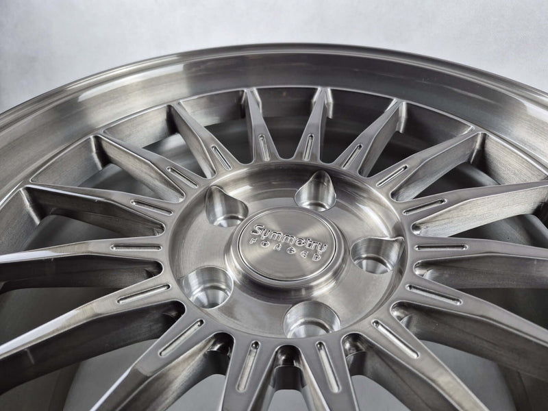 Symmetry Forged Wheels - SF-11 - Black Machine Dark Tint close-up view showcasing the intricate design and finish.