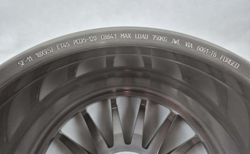 Symmetry Forged Wheels - SF-11 - Black Machine Dark Tint showing detailed specifications on the inner rim.