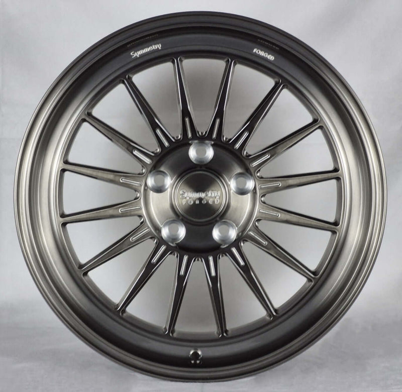 Symmetry Forged Wheels - SF-11 - Black Machine Dark Tint featuring a sleek design with ten angled spokes.