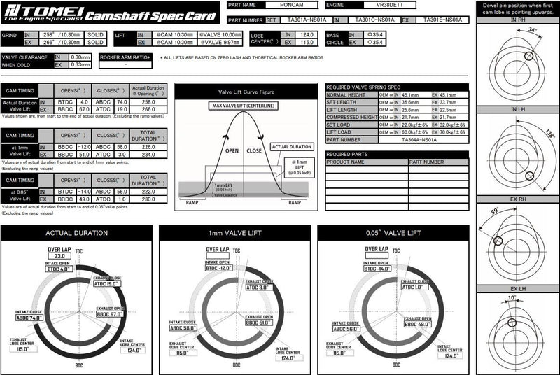 Tomei VALC Camshaft Poncam Intake 258-10.30mm Lift For Nissan GTR R35 VR38DETT