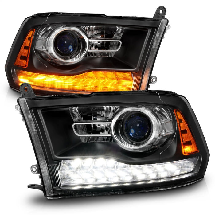 ANZO 09-18 Dodge Ram 1500/2500/3500 LED Plank Style Headlights Switchback + Sequential - Matte BlackANZO