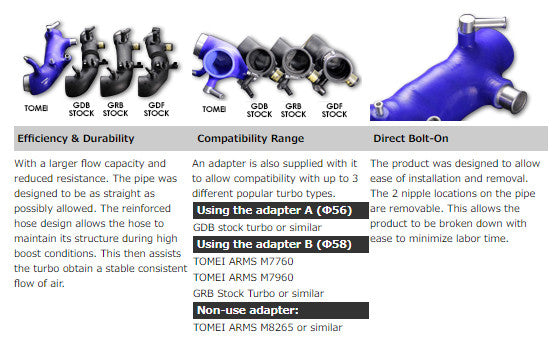 Tomei Turbo Suction Hose For Subaru WRX/STI GD/GR/GV EJ20/EJ25 - Blue ColorTomei USA