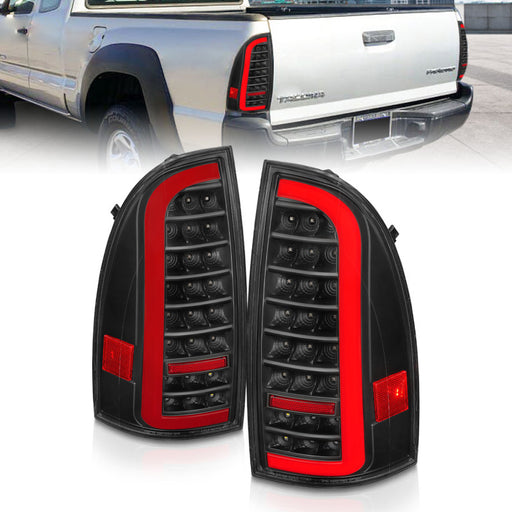 ANZO 05-15 Toyota Tacoma Full LED Tail Lights w/Light Bar Sequential Black Housing Clear LensANZO