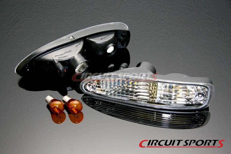 Circuit Sports Clear Front Turn Signal Lights Set for 91-94 Nissan 240SX 180SX Chuki JDM USDM Front Bumper - Tear Drop StyleCircuit Sports