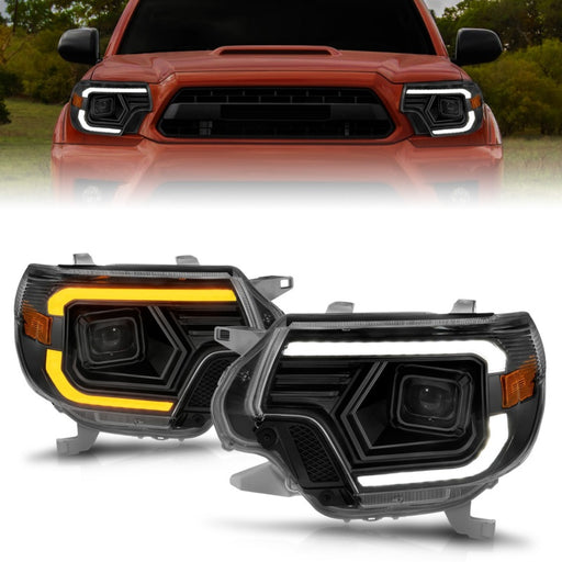 ANZO 12-15 Toyota Tacoma Projector Headlights - w/ Light Bar Switchback Black HousingANZO