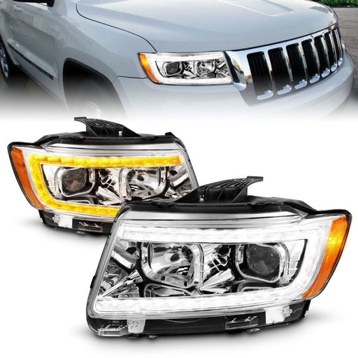 ANZO 11-13 Jeep Grand Cherokee (Factory Halogen Only) Projector Headlights w/Light Bar Swchbk ChromeANZO