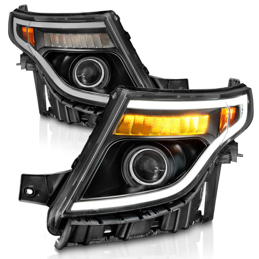 ANZO 11-15 Ford Explorer (w/Factory Halogen HL Only) Projector Headlights w/Light Bar Black HousingANZO