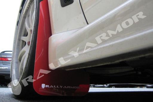 Rally Armor 08-17 Mitsubishi EVO X Red UR Mud Flap w/ White LogoRally Armor