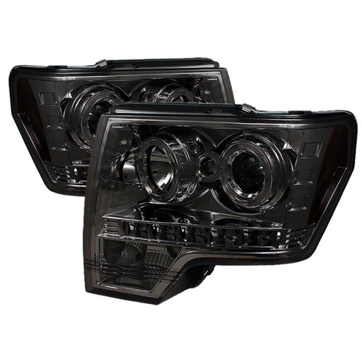 Spyder Ford F150 09-14 Projector Headlights Halogen Model- LED Halo LED Smke PRO-YD-FF15009-HL-SMSPYDER