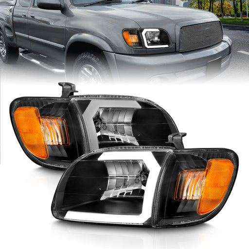 ANZO 00-04 Toyota Tundra (Fits Reg/Acc Cab Only) Crystal Headlights w/Light Bar Black w/Corner LightANZO