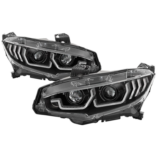 Spyder 16-18 Honda Civic 4Dr w/LED Seq Turn Sig Lights Proj Headlight - Black - PRO-YD-HC16-SEQ-BKSPYDER