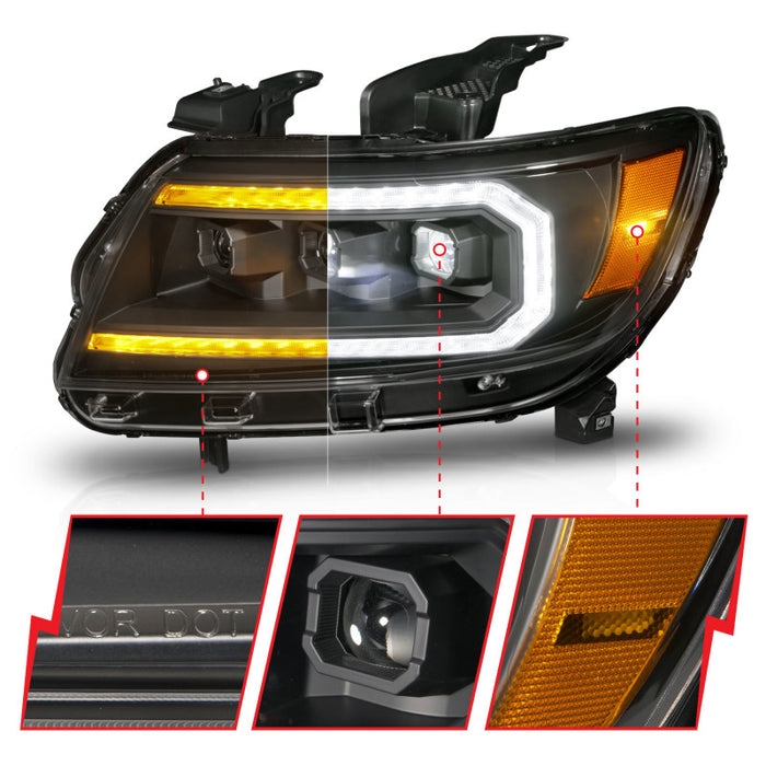 ANZO 15-22 Chevrolet Colorado Full LED Projector Headlights w/ Initiation & Sequential - BlackANZO