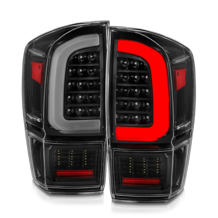 ANZO 16-21 Toyota Tacoma LED Tail Lights - w/ Light Bar Sequential Black Housing & Clear LensANZO