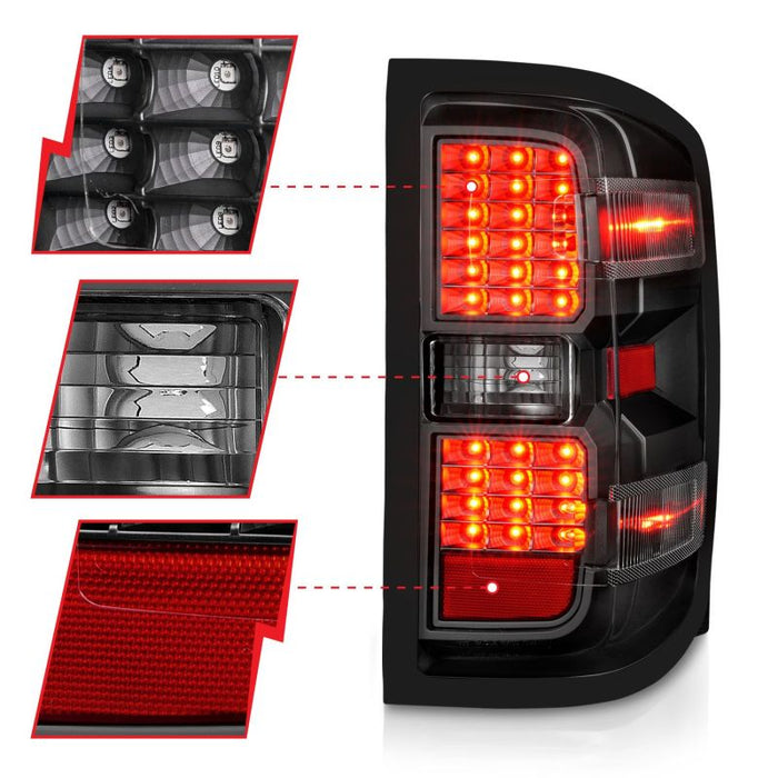ANZO 15-19 Chevy Silverado 2500HD/3500HD (Factory Halogen Only) LED Tail Lights Black w/Clear LensANZO