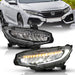ANZO 16-17 Honda Civic Projector Headlights Plank Style Black w/Amber/Sequential Turn SignalANZO