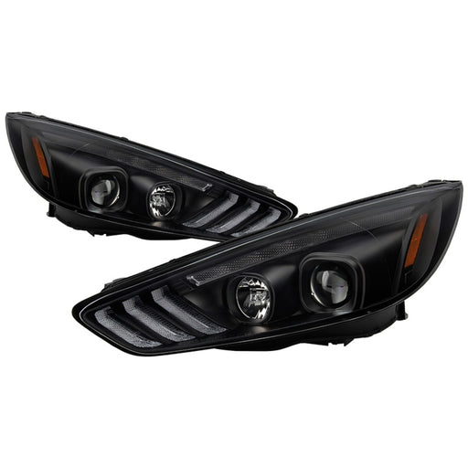 Spyder 15-18 Ford Focus Projector Headlights - Seq Turn Light Bar - Black PRO-YD-FF15-LBSEQ-BKSPYDER