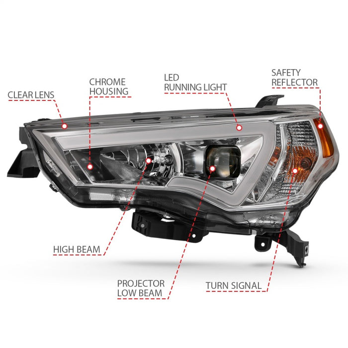 ANZO 14-18 Toyota 4 Runner Plank Style Projector Headlights Chrome w/ AmberANZO
