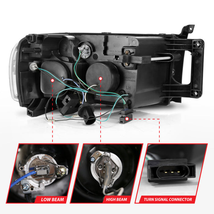 ANZO 2002-2005 Dodge Ram 1500 Projector Headlights w/ Halo Chrome Clear AmberANZO