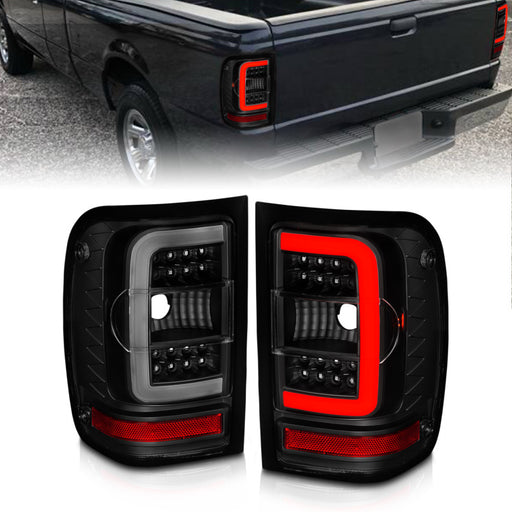 ANZO 01-11 Ford Ranger LED Taillights - Black Housing w/ Smoke Lens & Light BarANZO