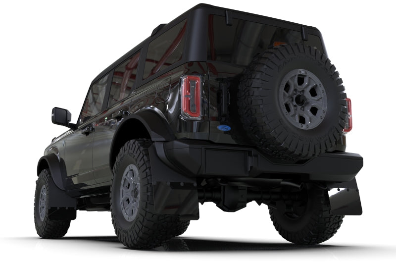 Rally Armor 21-22 Ford Bronco (Plstc Bmpr + RR - NO Rptr/Sprt) Blk Mud Flap w/Met. Blk LogoRally Armor