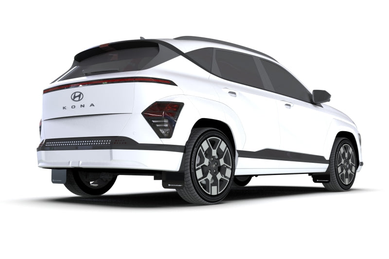 Rally Armor 2024 Hyundai Kona EV Black UR Mud Flap - White LogoRally Armor