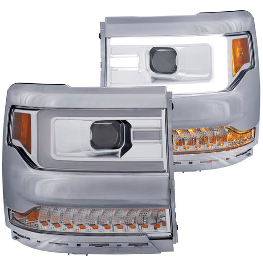 ANZO 16-17 Chevy Silverado 1500 Projector Headlights Plank Style Design Chrome w/ AmberANZO