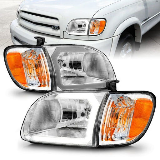 ANZO 00-04 Toyota Tundra (Reg/Acc Cab Only) Crystal Headlights w/Lgt Bar Chrome w/Corner Lights 2pcANZO